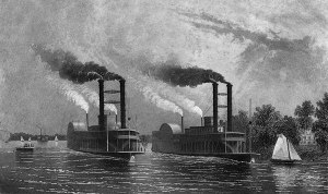 Paddle-Boats-On-The-Mississippi-Antique-Illustration